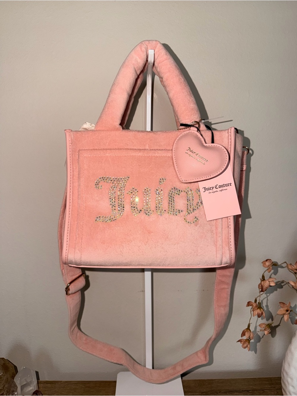 Juicy Couture Blush Pink Velvet Tote with Crystal 'Juicy' Detail